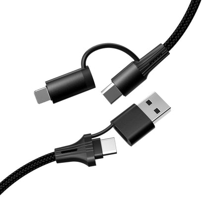 60W Multi-Head Charging Cable with USB-C, Lightning, and Micro USB connectors for compatible devices