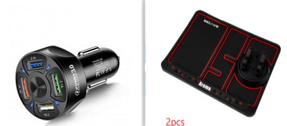 Fast Charge Car Charger with four USB charging ports for compatible smartphones and USB-powered devices