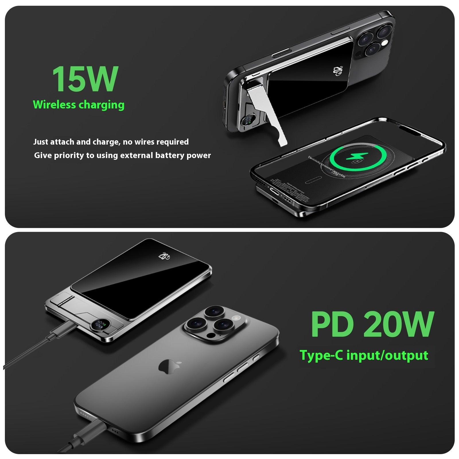 Ultra-Thin Magnetic Wireless Power Bank with portable wireless charging and magnetic alignment for compatible smartphones
