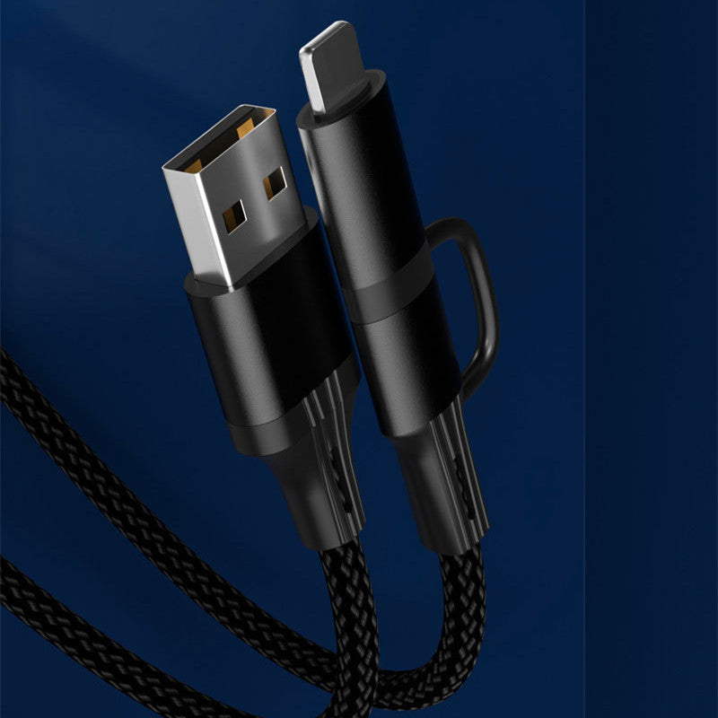 60W Multi-Head Charging Cable with USB-C, Lightning, and Micro USB connectors for compatible devices