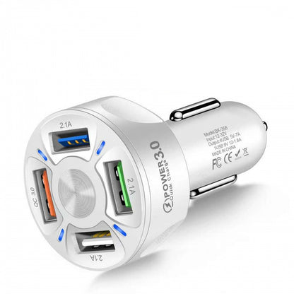 Fast Charge Car Charger with four USB charging ports for compatible smartphones and USB-powered devices