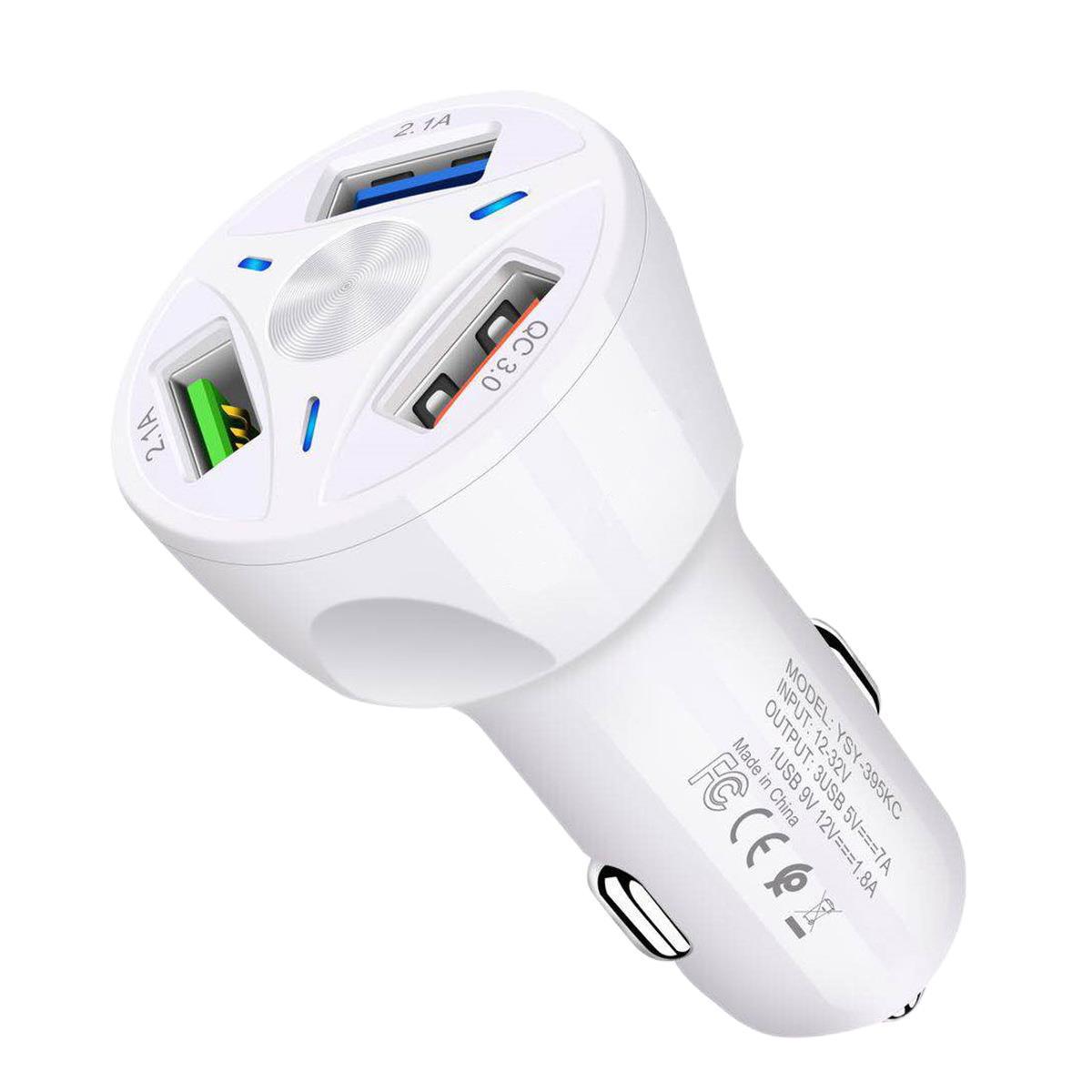 Fast Charge Car Charger with four USB charging ports for compatible smartphones and USB-powered devices