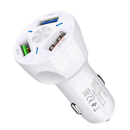 Fast Charge Car Charger with four USB charging ports for compatible smartphones and USB-powered devices