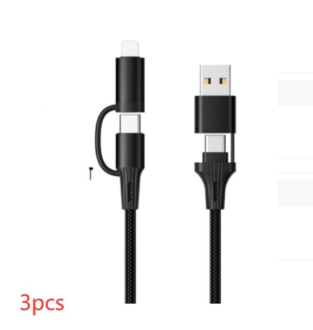 60W Multi-Head Charging Cable with USB-C, Lightning, and Micro USB connectors for compatible devices