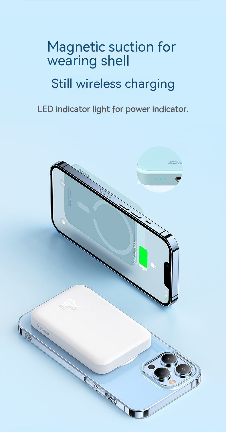 Magnetic Wireless Power Bank with up to 20W fast charging and magnetic wireless charging for compatible smartphones