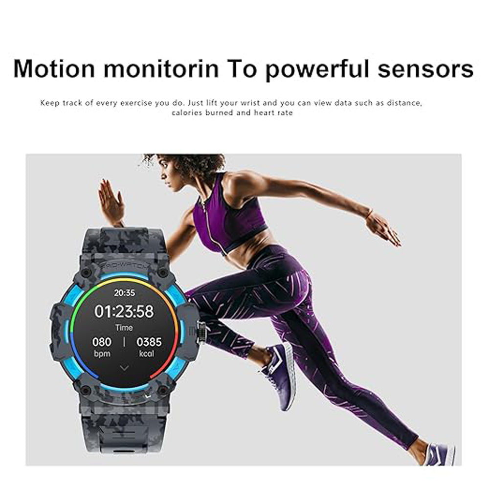 GPS Sports Smartwatch with 1.39-inch TFT display, Bluetooth 5.3, GPS tracking, LED features, and sports modes