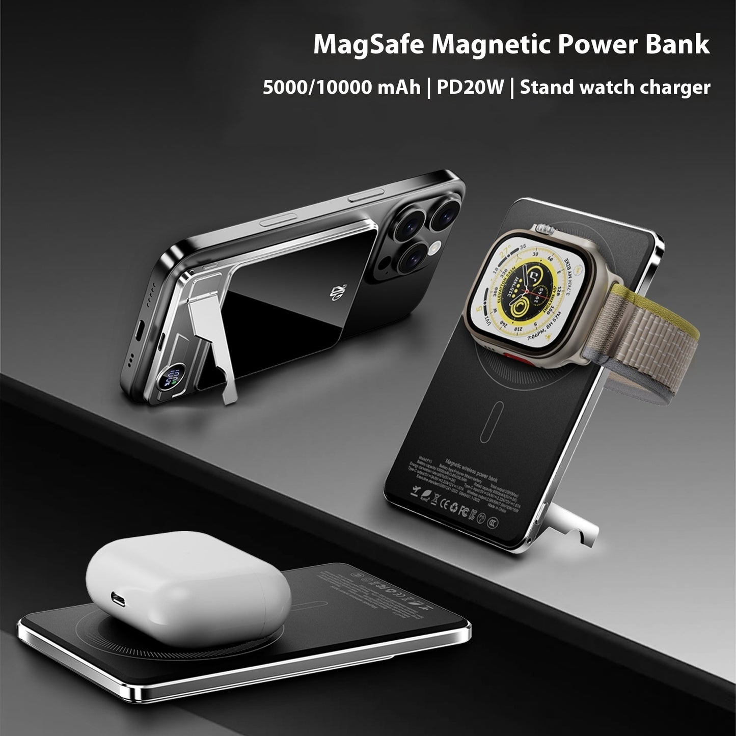 Ultra-Thin Magnetic Wireless Power Bank with portable wireless charging and magnetic alignment for compatible smartphones