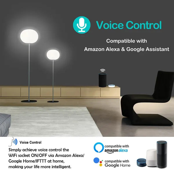 WiFi Smart Plug Outlet with app remote control, voice control, scheduling, and timer functions