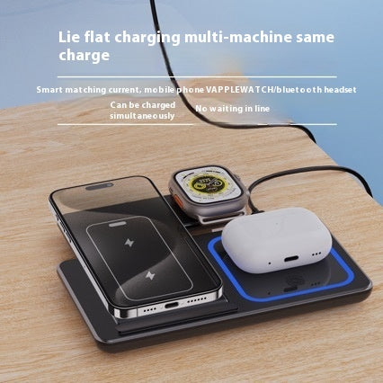 3-in-1 Wireless Charger Stand with 15W wireless charging, foldable design, and LED charging indicator