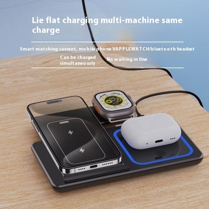 3-in-1 Wireless Charger Stand with 15W wireless charging, foldable design, and LED charging indicator