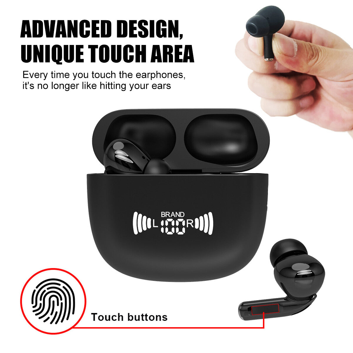 Translator Earbuds with Bluetooth 5.3, two-way translation support, wireless audio, and charging case
