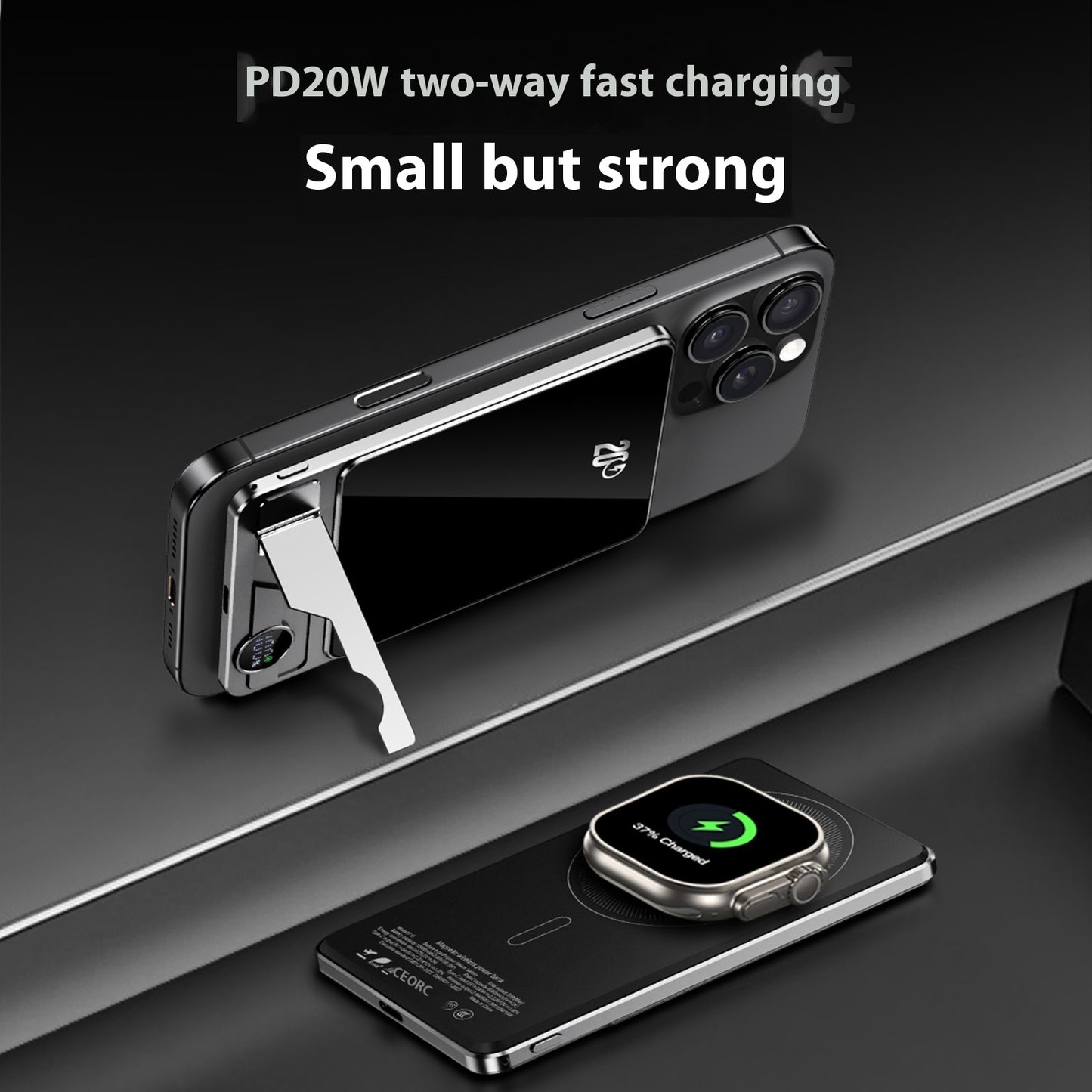 Ultra-Thin Magnetic Wireless Power Bank with portable wireless charging and magnetic alignment for compatible smartphones