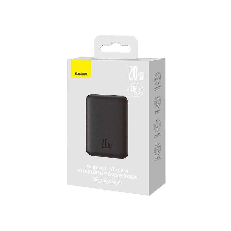 Magnetic Wireless Power Bank with up to 20W fast charging and magnetic wireless charging for compatible smartphones