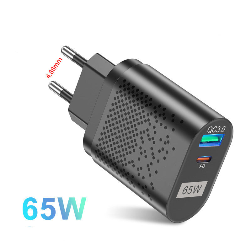 65W GaN Charger with USB Power Delivery fast charging for compatible smartphones, tablets, and laptops