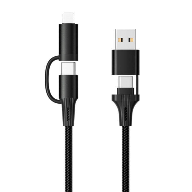 60W Multi-Head Charging Cable with USB-C, Lightning, and Micro USB connectors for compatible devices