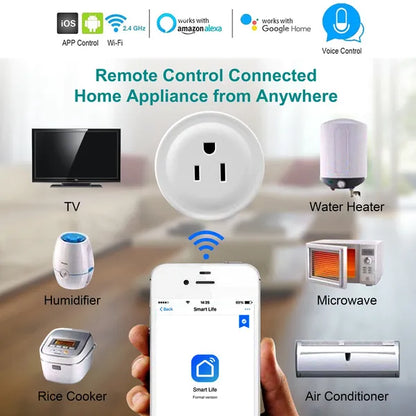 WiFi Smart Plug Outlet with app remote control, voice control, scheduling, and timer functions