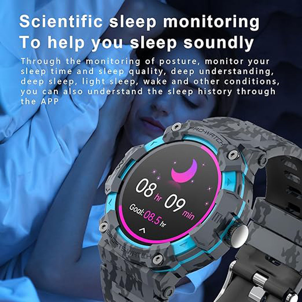 GPS Sports Smartwatch with 1.39-inch TFT display, Bluetooth 5.3, GPS tracking, LED features, and sports modes