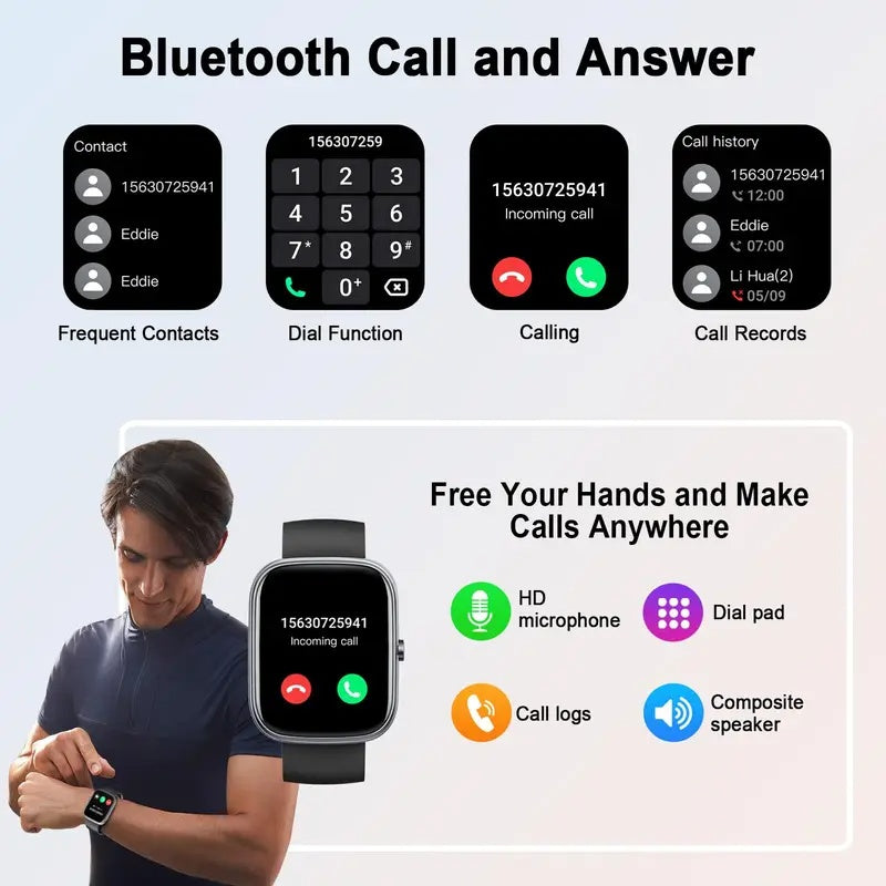 Smart Watch IP68 Fitness Tracker with Bluetooth calling, heart rate monitor, and 1.91-inch HD display