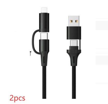 60W Multi-Head Charging Cable with USB-C, Lightning, and Micro USB connectors for compatible devices
