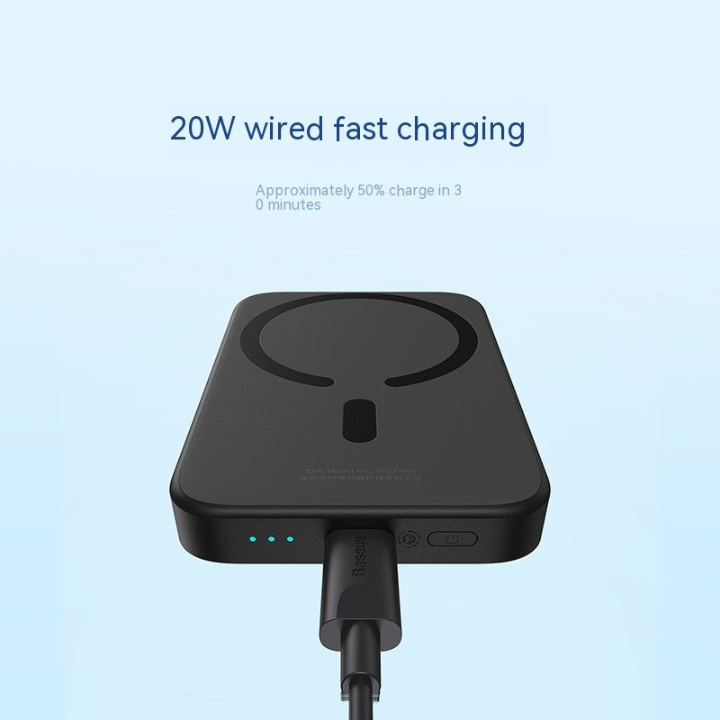 Magnetic Wireless Power Bank with up to 20W fast charging and magnetic wireless charging for compatible smartphones
