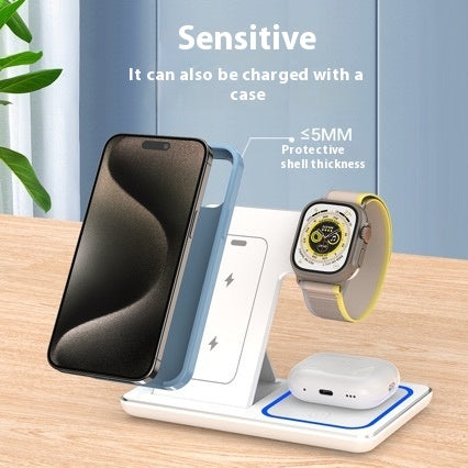 3-in-1 Wireless Charger Stand with 15W wireless charging, foldable design, and LED charging indicator