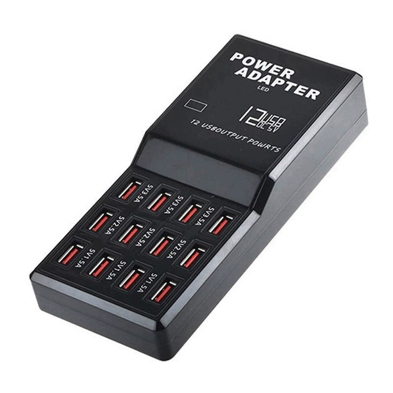 60W Multi Port USB Charging Station with 12 USB ports for charging compatible smartphones, tablets, and USB-powered devices