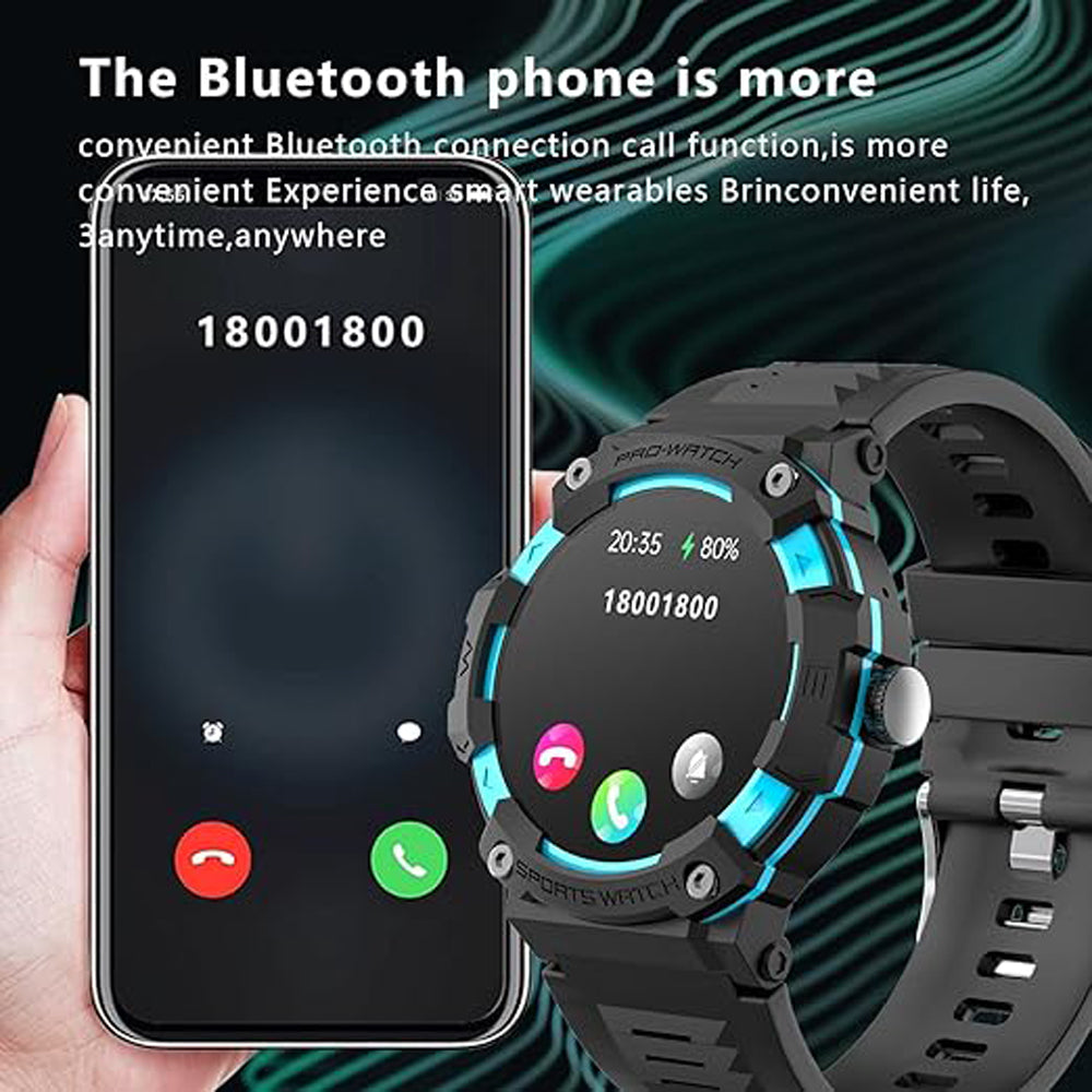 GPS Sports Smartwatch with 1.39-inch TFT display, Bluetooth 5.3, GPS tracking, LED features, and sports modes