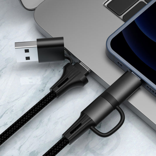 60W Multi-Head Charging Cable with USB-C, Lightning, and Micro USB connectors for compatible devices